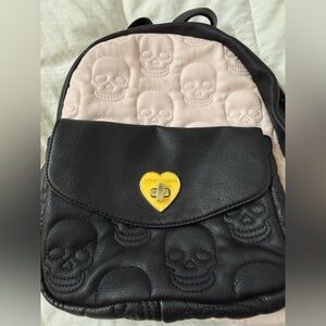Betsey Johnson Black and Pink Skull Backpack